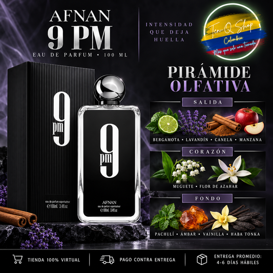 Pirámide olfativa oficial del perfume masculino Afnan 9 PM.
