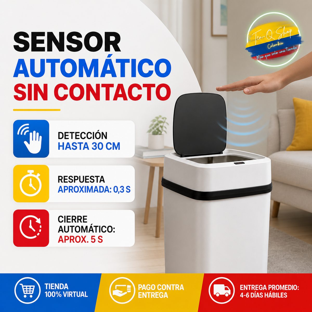Caneca Papelera Con Sensor Sin Contacto de 10L