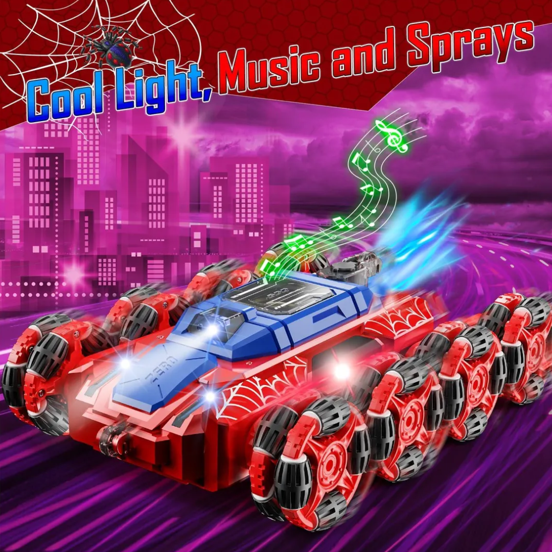 🕷️🚗 Carro Control Remoto 8 Ruedas Hombre Araña con Luz, Humo y Manilla Sensor – ¡Diversión a otro nivel! ⚡💨