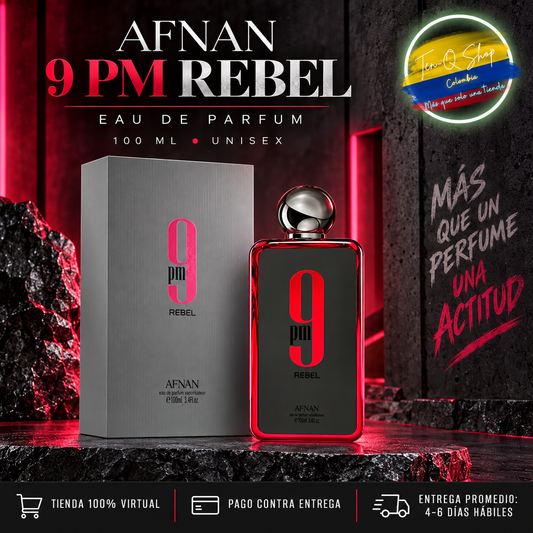 Afnan 9 PM Rebel Eau de Parfum unisex de 100 ml con caja.