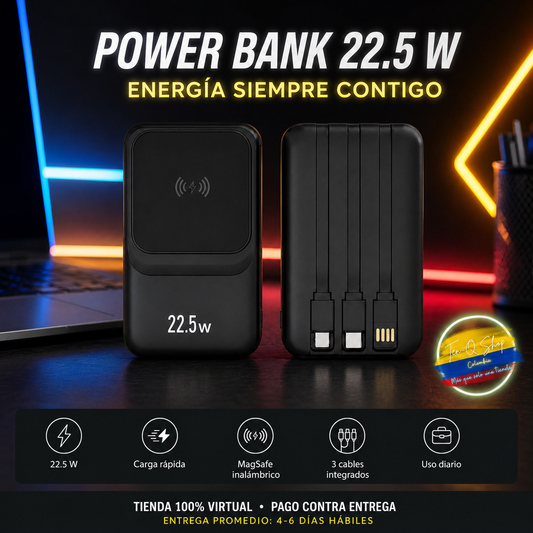 Power Bank 22.5 W con carga inalámbrica magnética y 3 cables integrados
