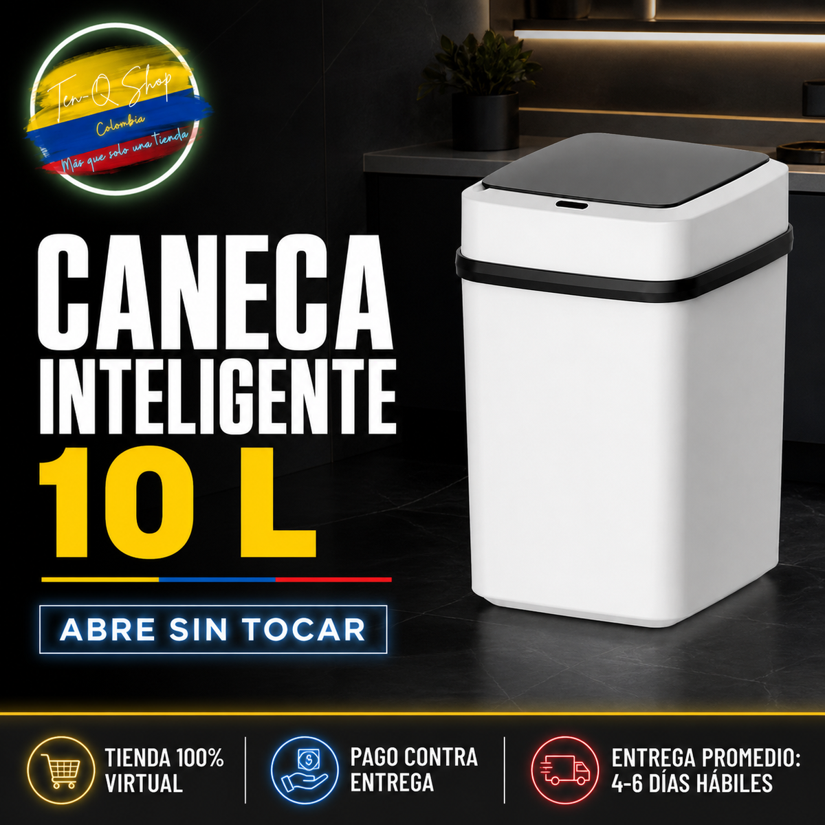 Caneca Papelera Con Sensor Sin Contacto de 10L