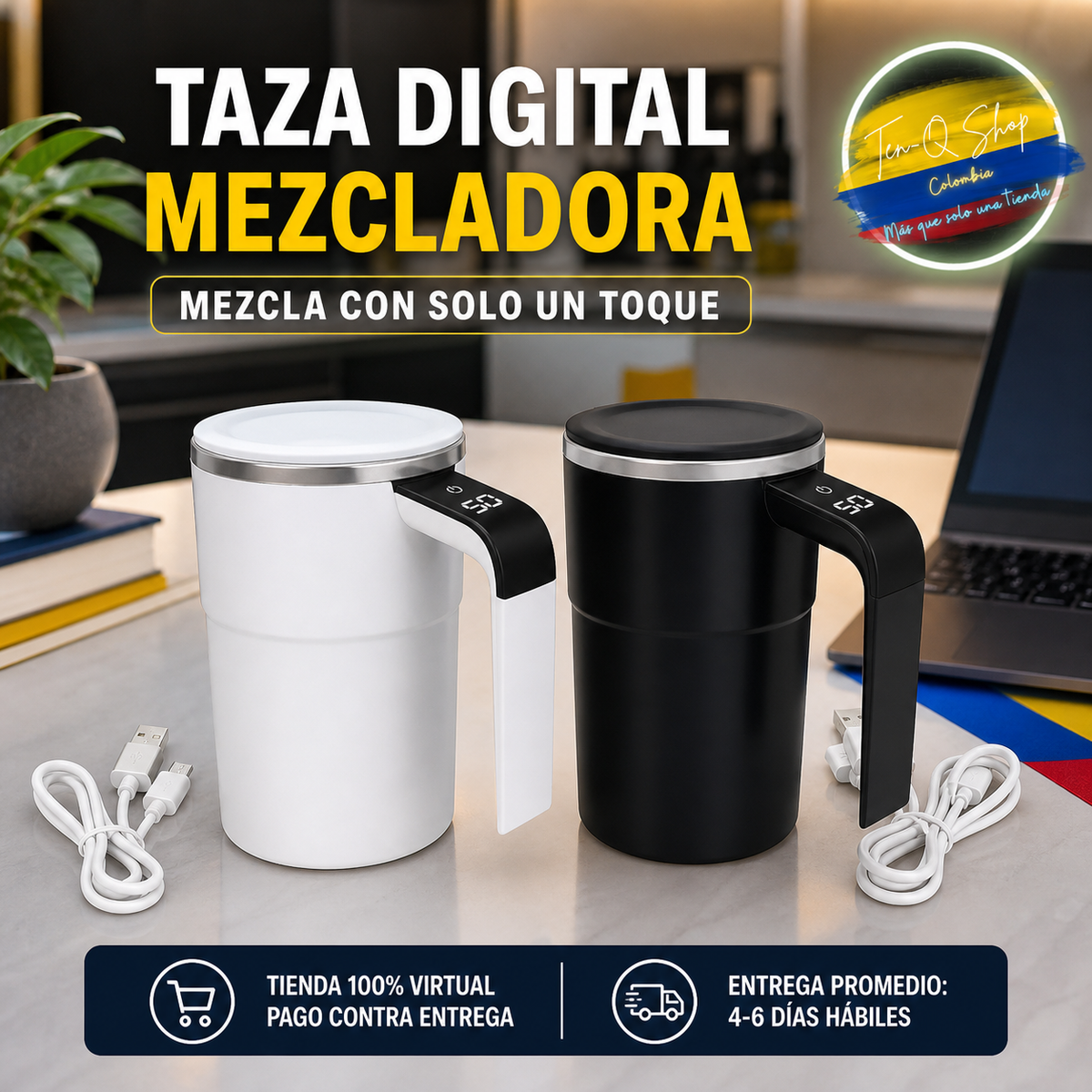 ☕ Taza Digital Mezcladora Recargable - ¡Mezcla tus bebidas con solo presionar un botón!