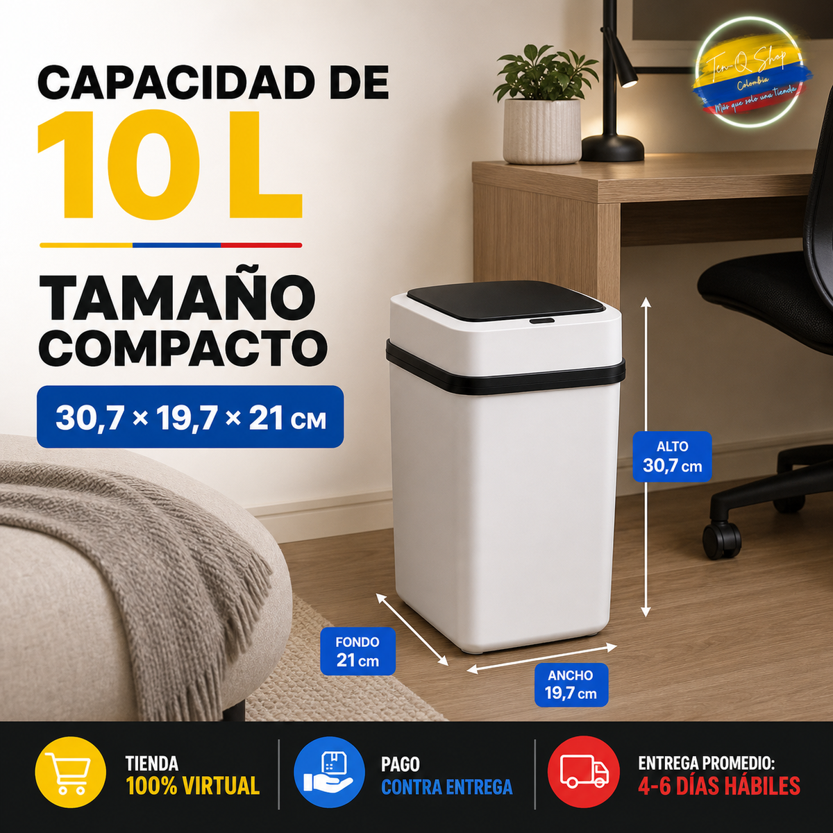 Caneca Papelera Con Sensor Sin Contacto de 10L