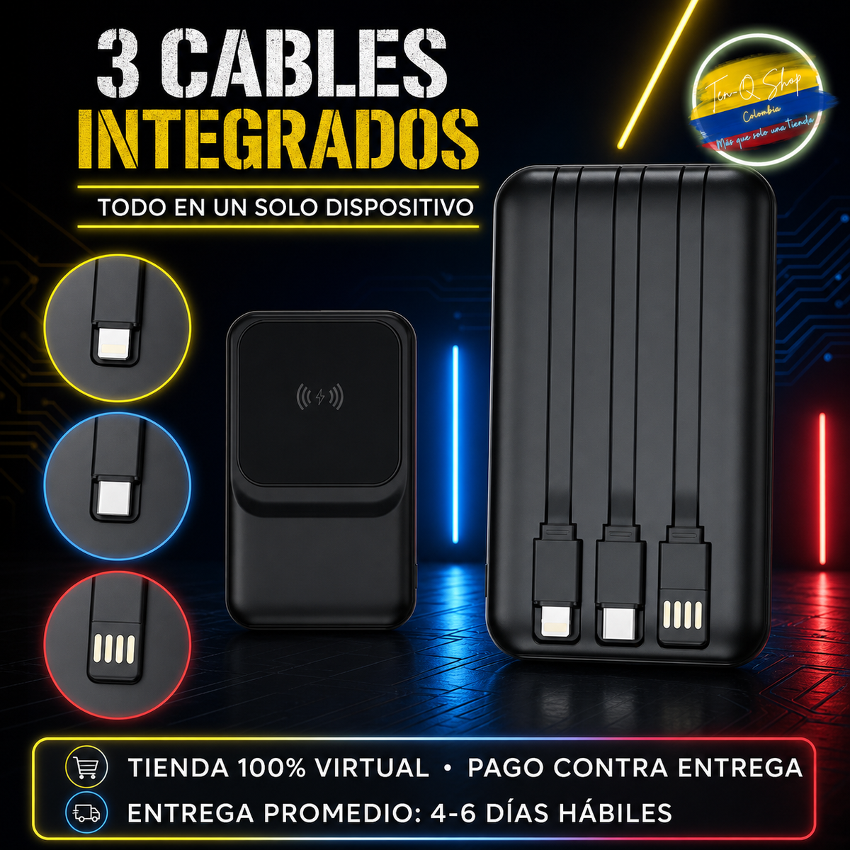 Power Bank 22.5 W con carga inalámbrica magnética y 3 cables integrados