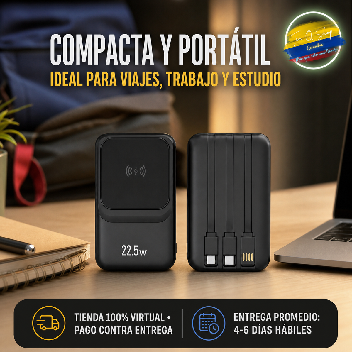 Power Bank 22.5 W con carga inalámbrica magnética y 3 cables integrados