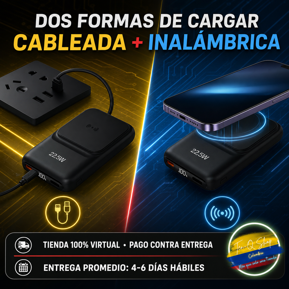 Power Bank 22.5 W con carga inalámbrica magnética y 3 cables integrados