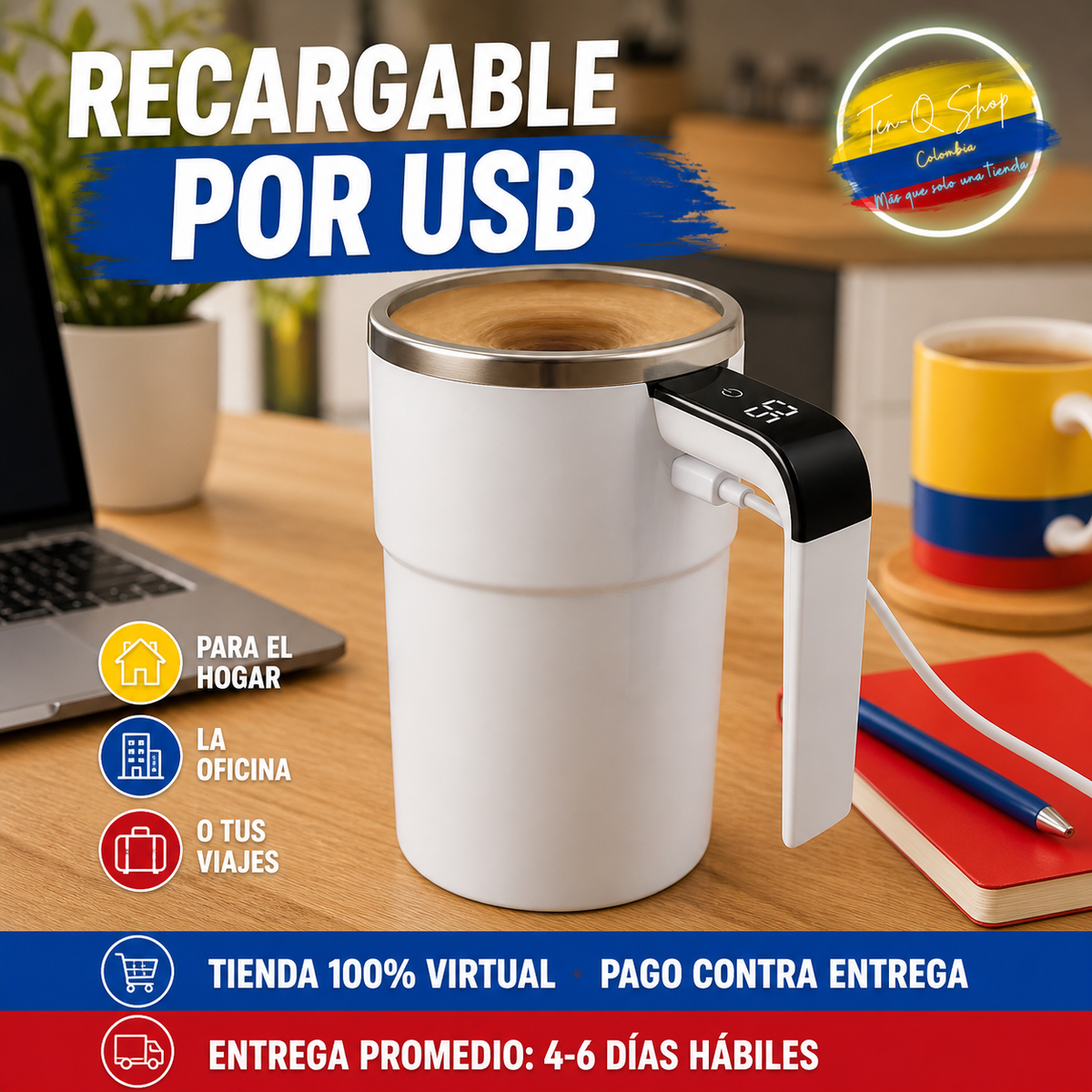 ☕ Taza Digital Mezcladora Recargable - ¡Mezcla tus bebidas con solo presionar un botón!
