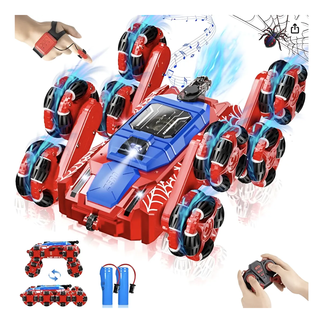 🕷️🚗 Carro Control Remoto 8 Ruedas Hombre Araña con Luz, Humo y Manilla Sensor – ¡Diversión a otro nivel! ⚡💨