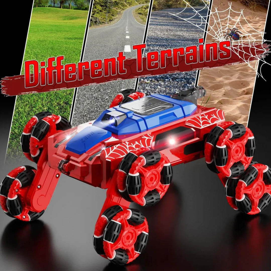 🕷️🚗 Carro Control Remoto 8 Ruedas Hombre Araña con Luz, Humo y Manilla Sensor – ¡Diversión a otro nivel! ⚡💨