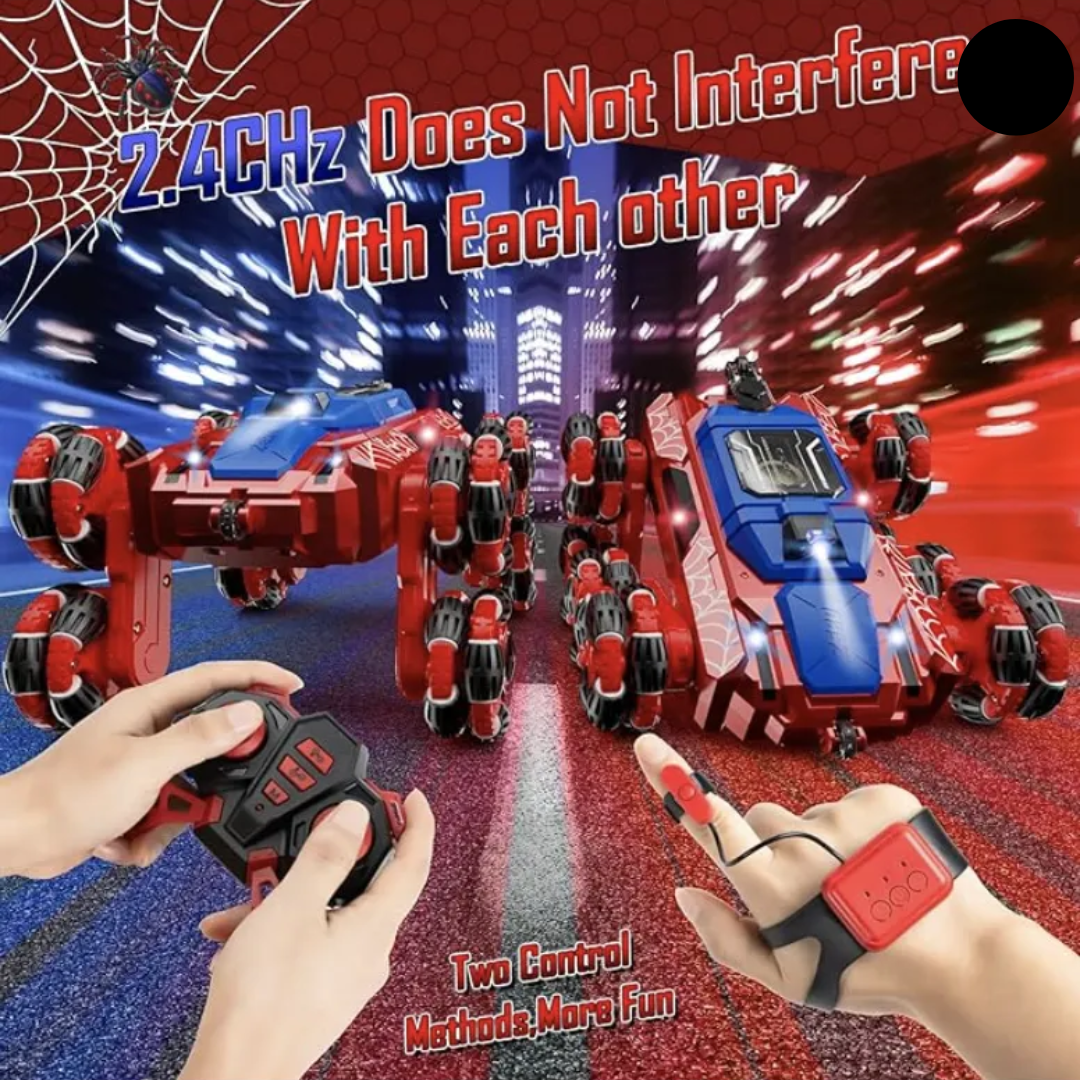 🕷️🚗 Carro Control Remoto 8 Ruedas Hombre Araña con Luz, Humo y Manilla Sensor – ¡Diversión a otro nivel! ⚡💨