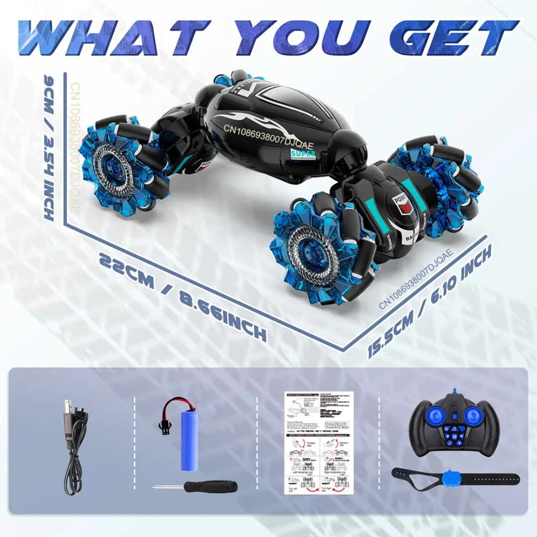 🚗💨 Carro Stunt 4WD con Control y Sensor de Manilla – ¡Domina las acrobacias con tus manos! ✋⚡