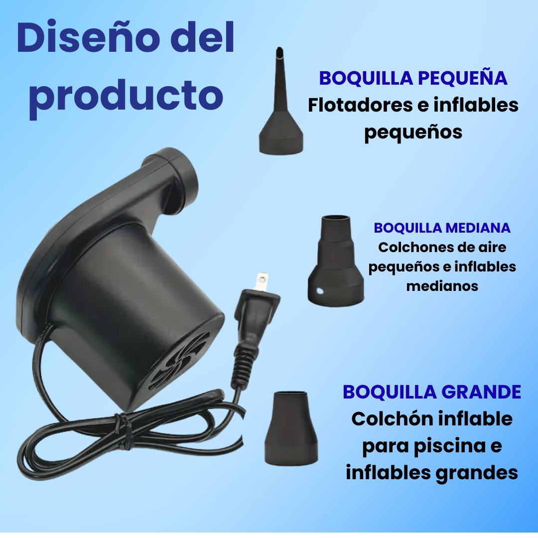 💨 Inflador Eléctrico 3 Boquillas – Comodidad en cada soplo