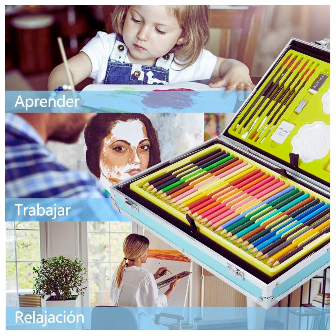 🎨✨ Set de Arte 145pcs con Estuche Metálico – Creatividad Ilimitada en Cada Trazo