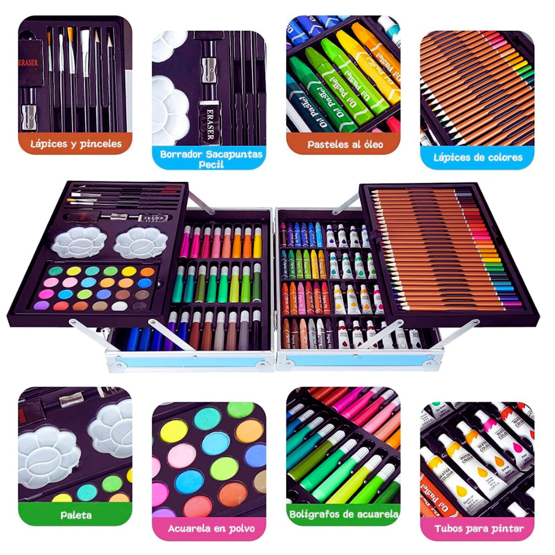🎨✨ Set de Arte 145pcs con Estuche Metálico – Creatividad Ilimitada en Cada Trazo