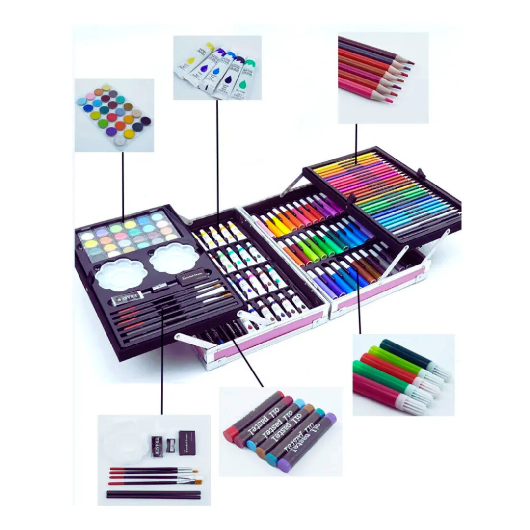 🎨✨ Set de Arte 145pcs con Estuche Metálico – Creatividad Ilimitada en Cada Trazo