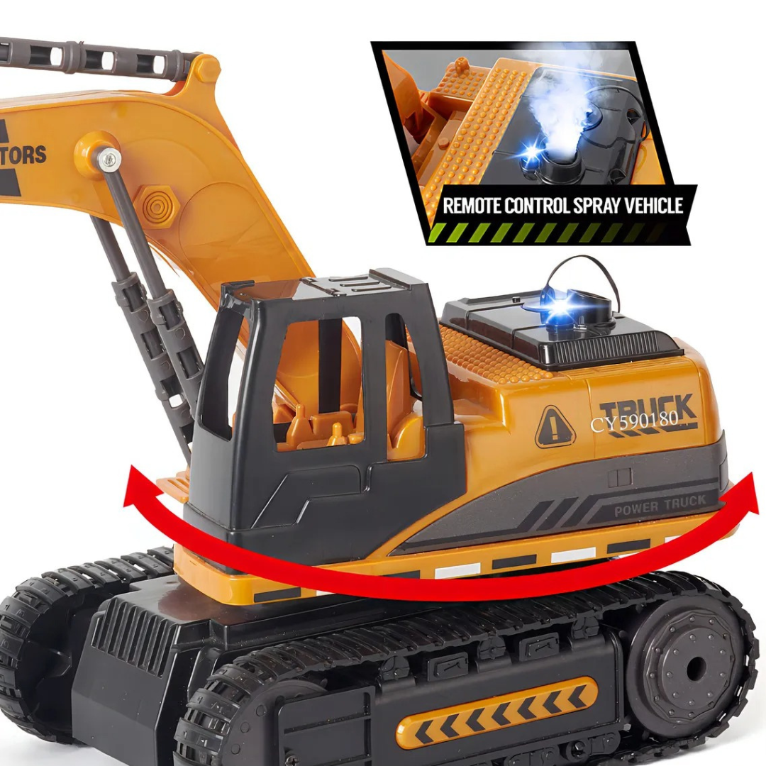 🚜💨 Retroexcavadora RC con Luz, Sonido y Efecto de Humo – La Máquina de Construcción Más Realista para Niños y Coleccionistas 🏗️✨