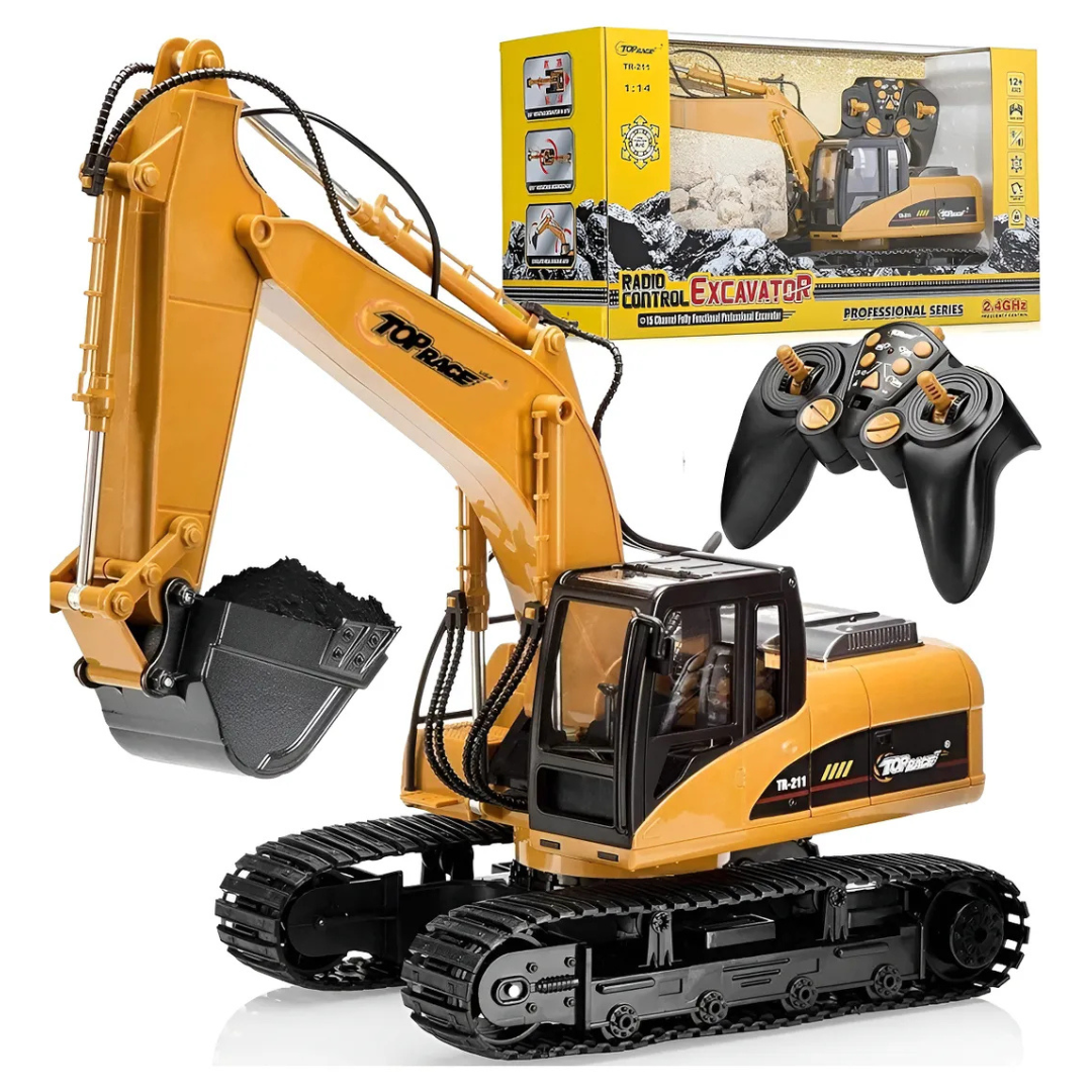 🚜💨 Retroexcavadora RC con Luz, Sonido y Efecto de Humo – La Máquina de Construcción Más Realista para Niños y Coleccionistas 🏗️✨