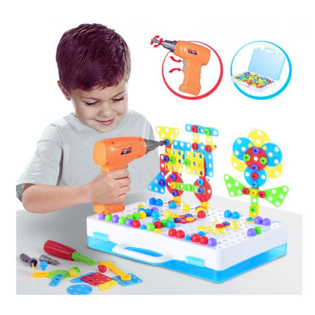 🧰👦👧 Taladro 3D 4 en 1 para Niños – Juego Educativo de Construcción con 252 Piezas ⚙️✨