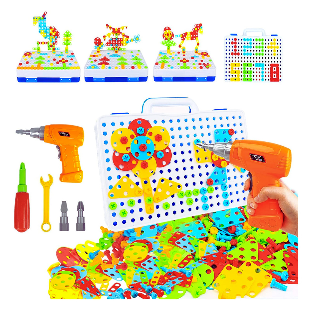 🧰👦👧 Taladro 3D 4 en 1 para Niños – Juego Educativo de Construcción con 252 Piezas ⚙️✨