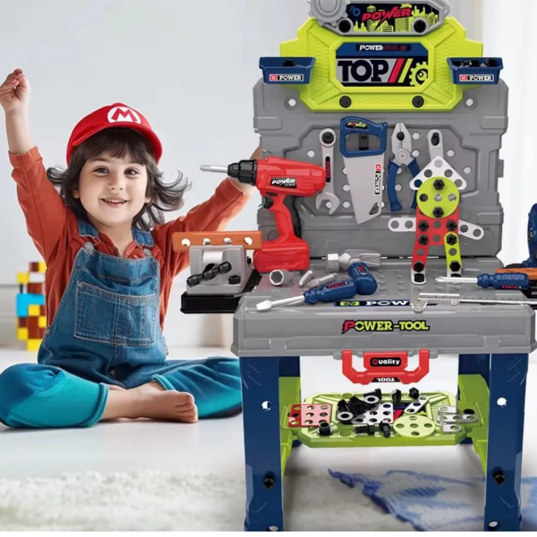 🧰👷‍♂️ Mesa de Herramientas Infantil – Taller de Construcción con 132 Accesorios 🪛🔩
