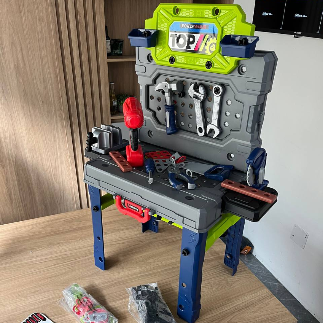 🧰👷‍♂️ Mesa de Herramientas Infantil – Taller de Construcción con 132 Accesorios 🪛🔩