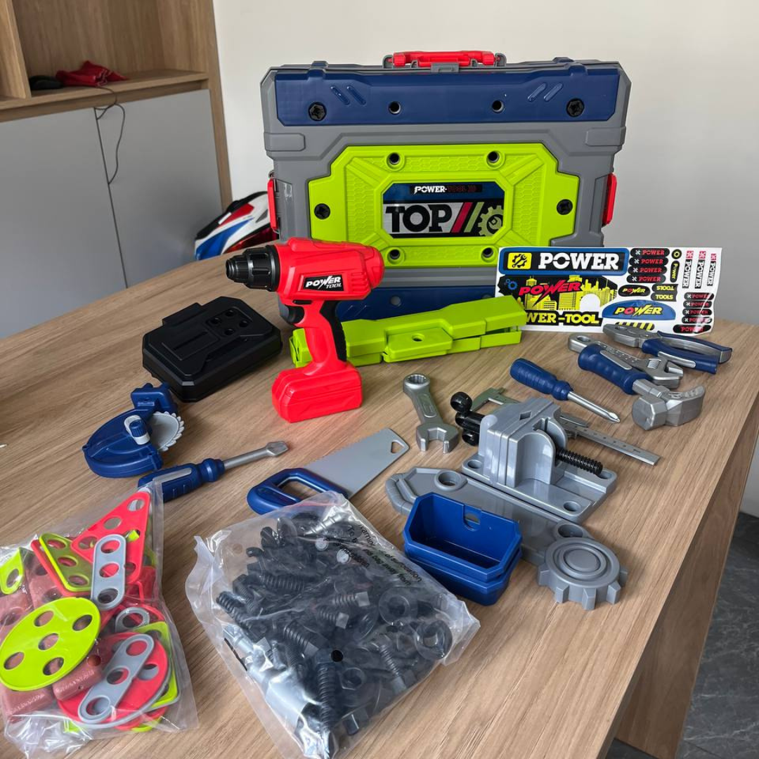 🧰👷‍♂️ Mesa de Herramientas Infantil – Taller de Construcción con 132 Accesorios 🪛🔩