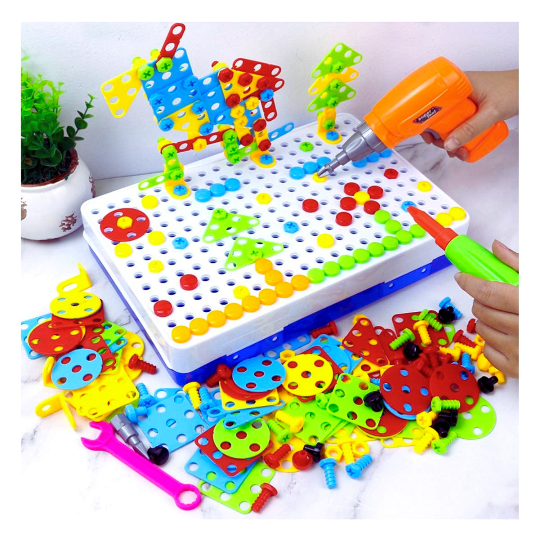 🧰👦👧 Taladro 3D 4 en 1 para Niños – Juego Educativo de Construcción con 252 Piezas ⚙️✨