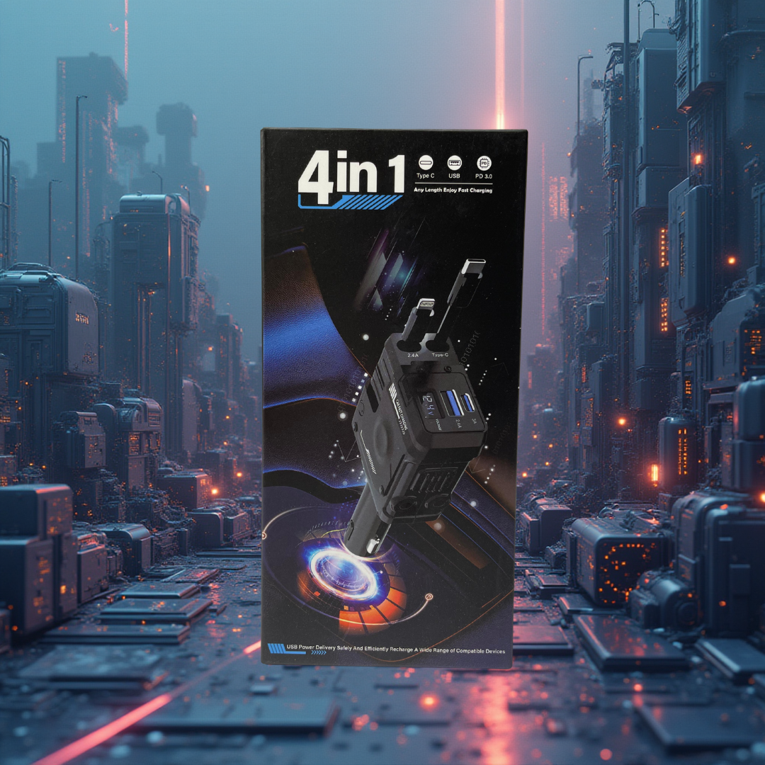 ⚡🚗 Cargador para Carro 4 en 1 Retráctil Dual 66W – Potencia, Velocidad y Comodidad en un Solo Dispositivo 🔋✨