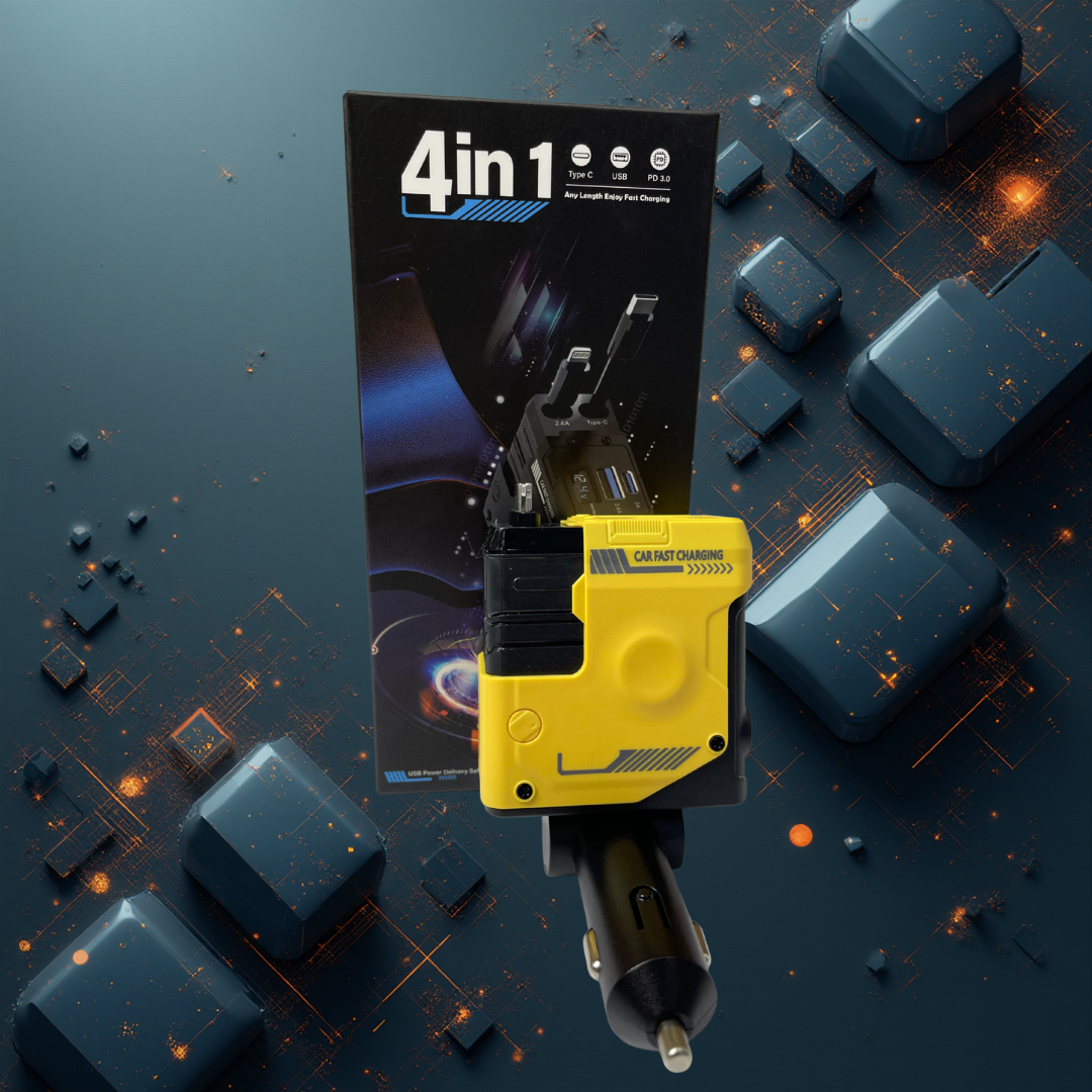 ⚡🚗 Cargador para Carro 4 en 1 Retráctil Dual 66W – Potencia, Velocidad y Comodidad en un Solo Dispositivo 🔋✨