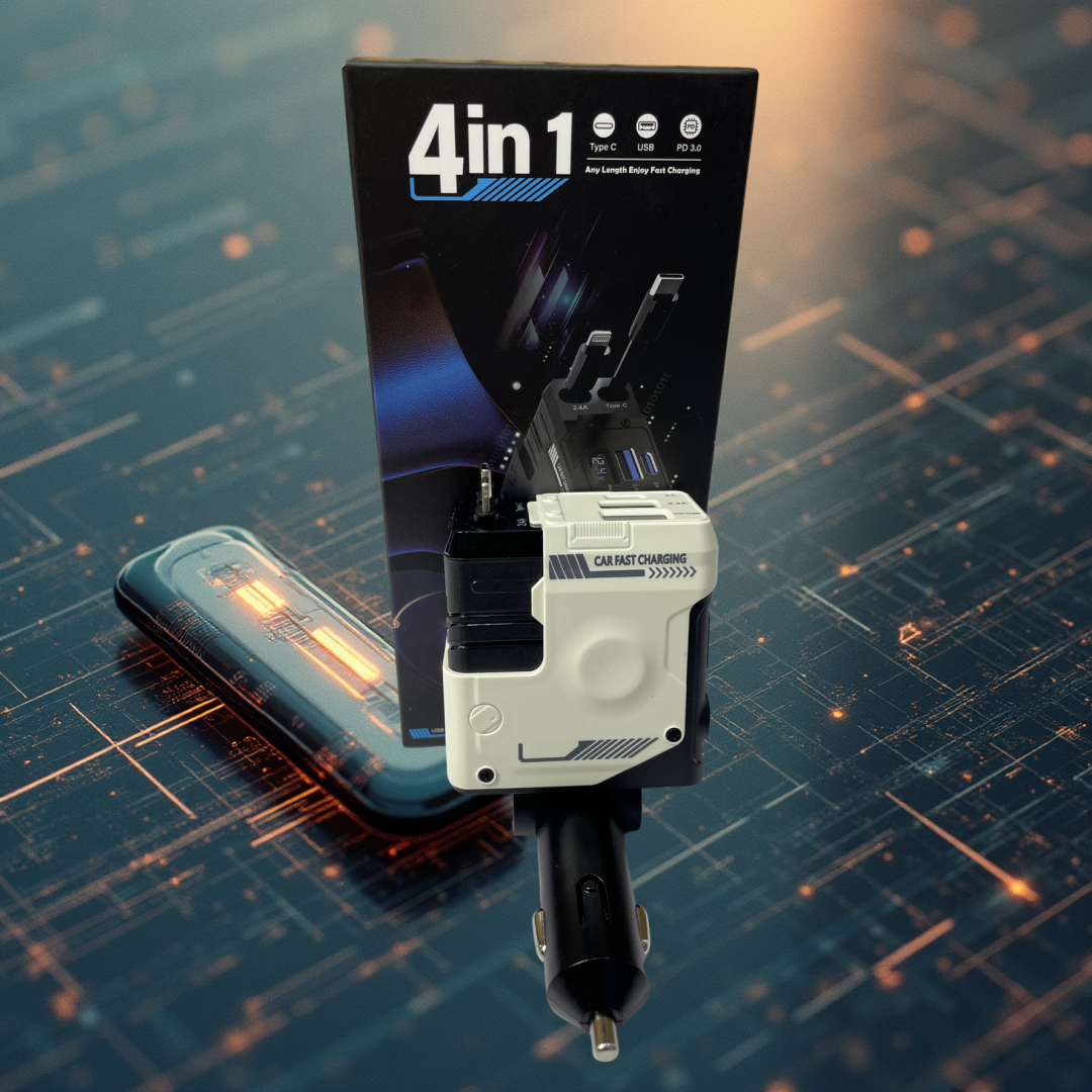 ⚡🚗 Cargador para Carro 4 en 1 Retráctil Dual 66W – Potencia, Velocidad y Comodidad en un Solo Dispositivo 🔋✨