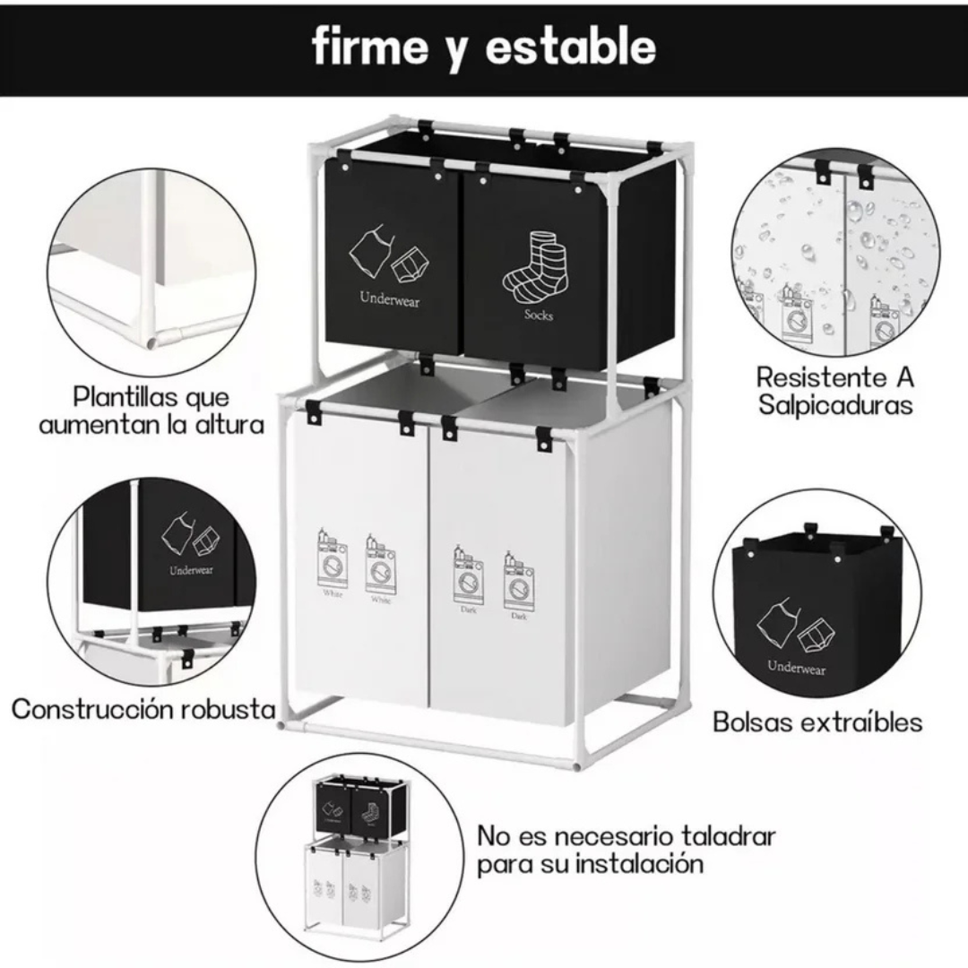 🧺 Cesta de Ropa Sucia 4 Compartimientos – Organización, Espacio y Estilo para tu Hogar 🌿✨