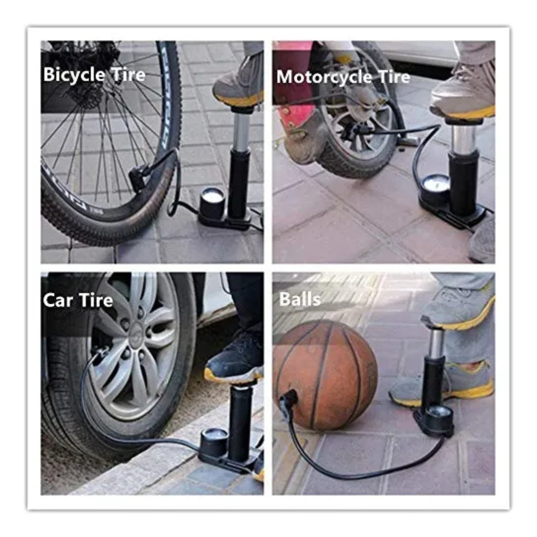 🦶 Inflador Bomba de Pie Multivalvular – Compacta, Potente y Versátil 🚲💨