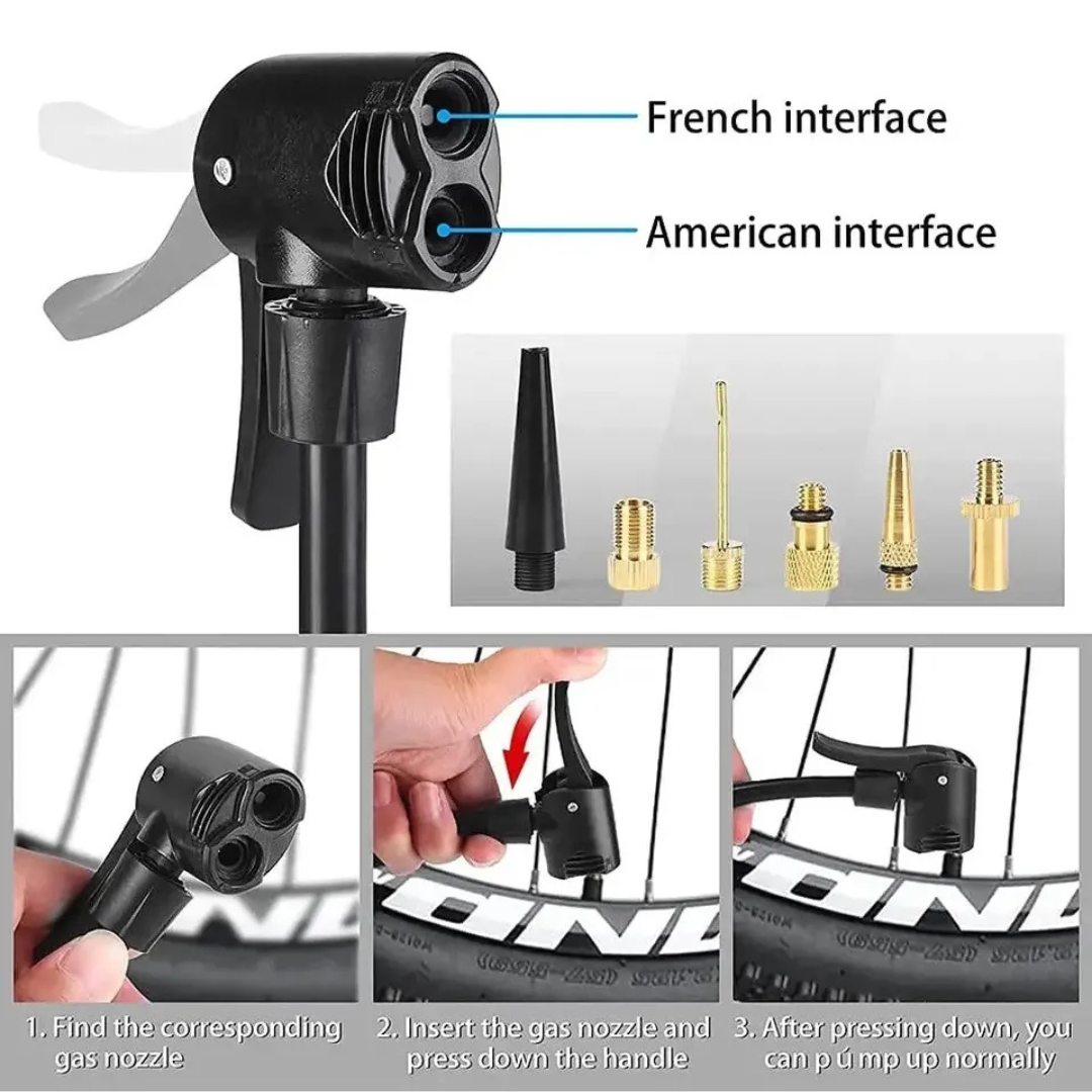 🦶 Inflador Bomba de Pie Multivalvular – Compacta, Potente y Versátil 🚲💨