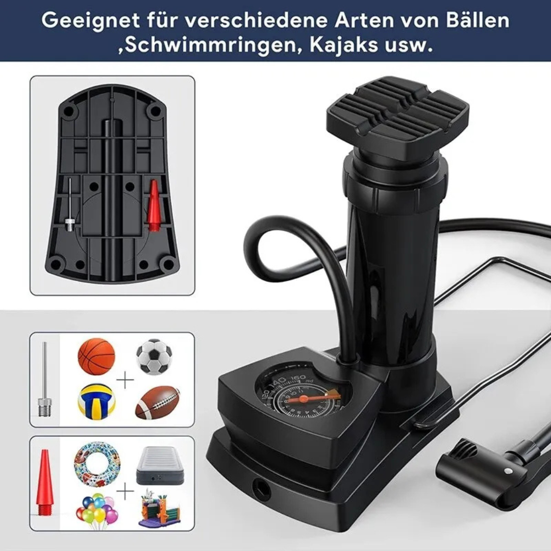 🦶 Inflador Bomba de Pie Multivalvular – Compacta, Potente y Versátil 🚲💨