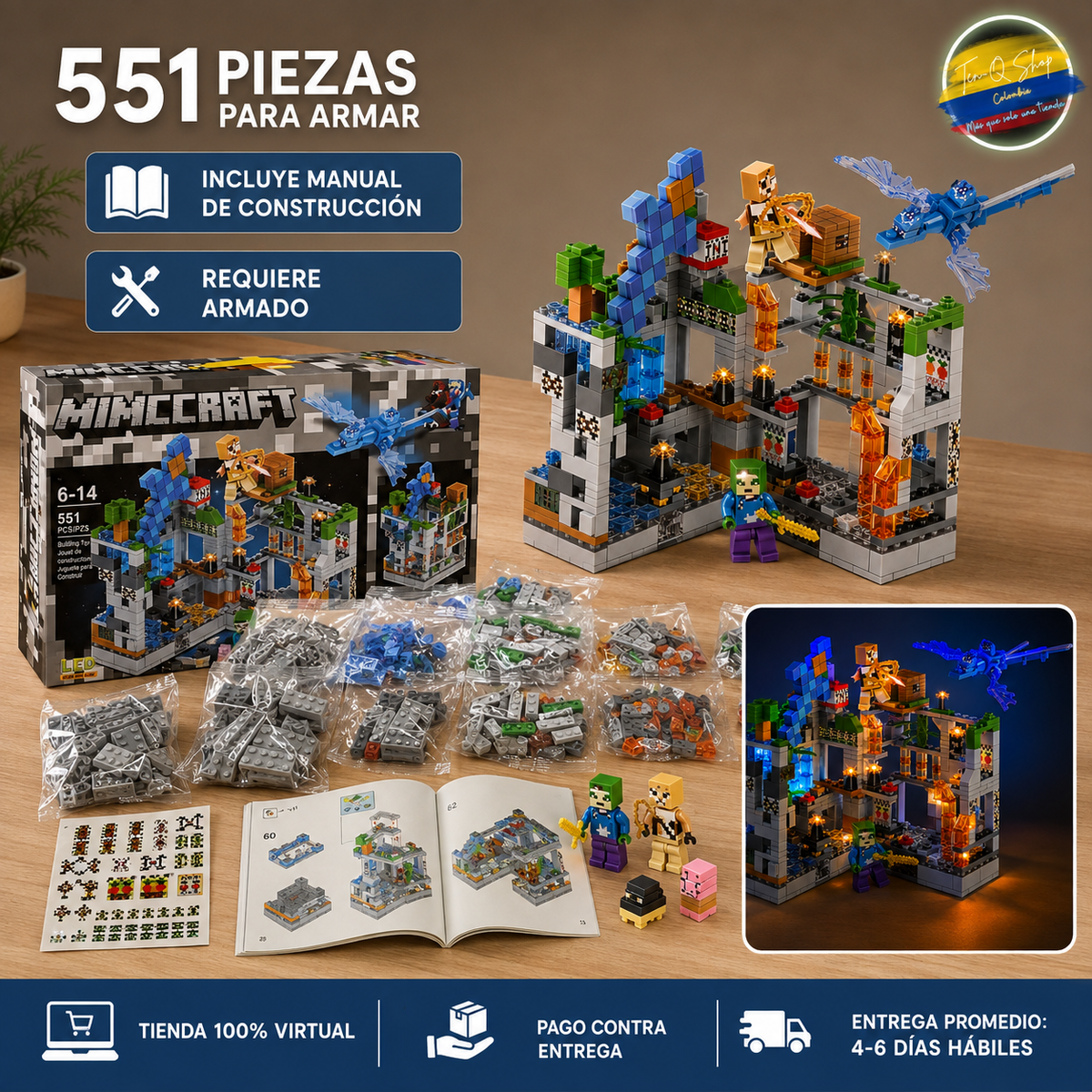 🏰 Set tipo Lego de 551 Piezas Con Luz - ¡Construye una fortaleza llena de aventuras!