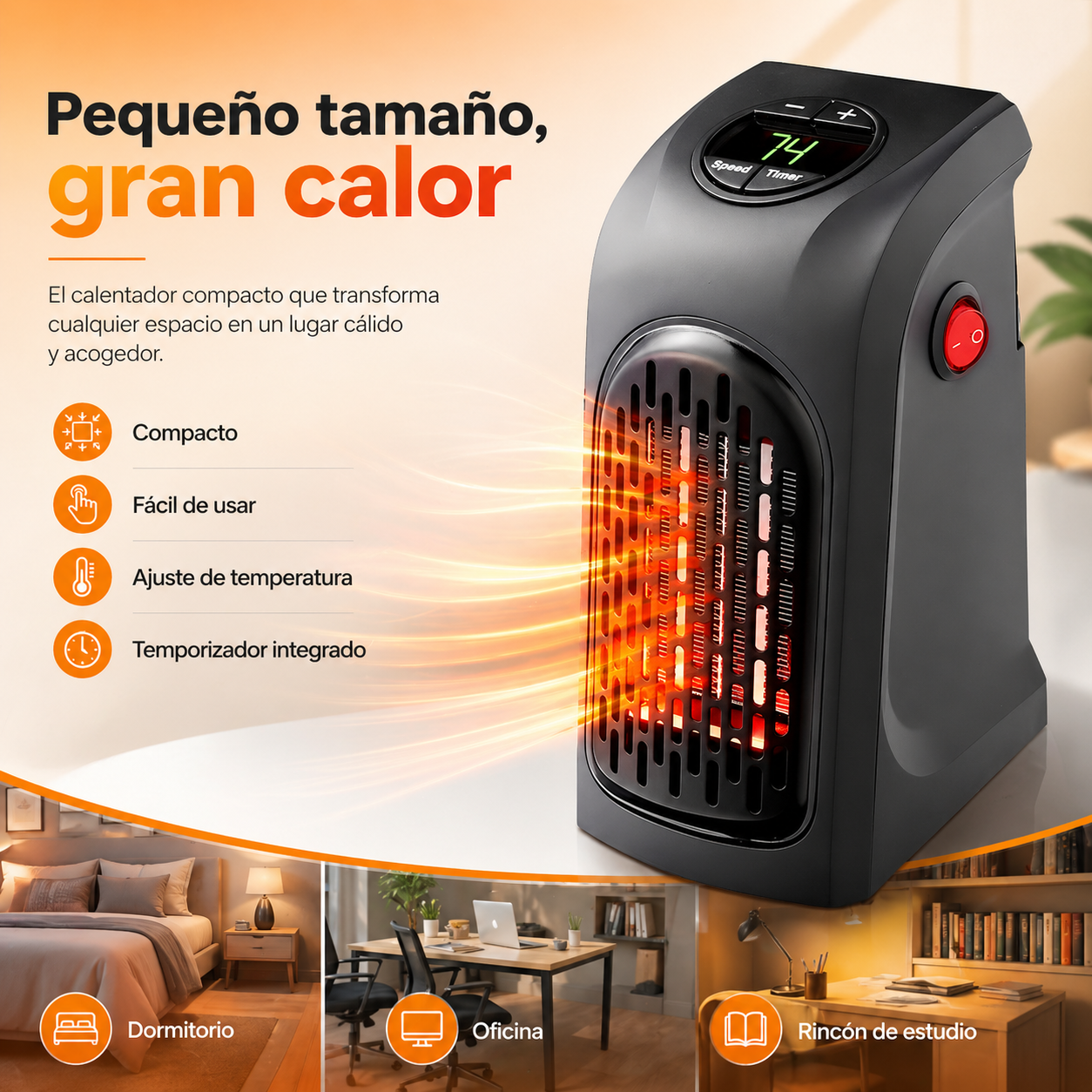 🔥 Calentador de Ambiente Portátil 400W – ¡Calor Instantáneo en Cualquier Espacio! ❄️➡️🔥