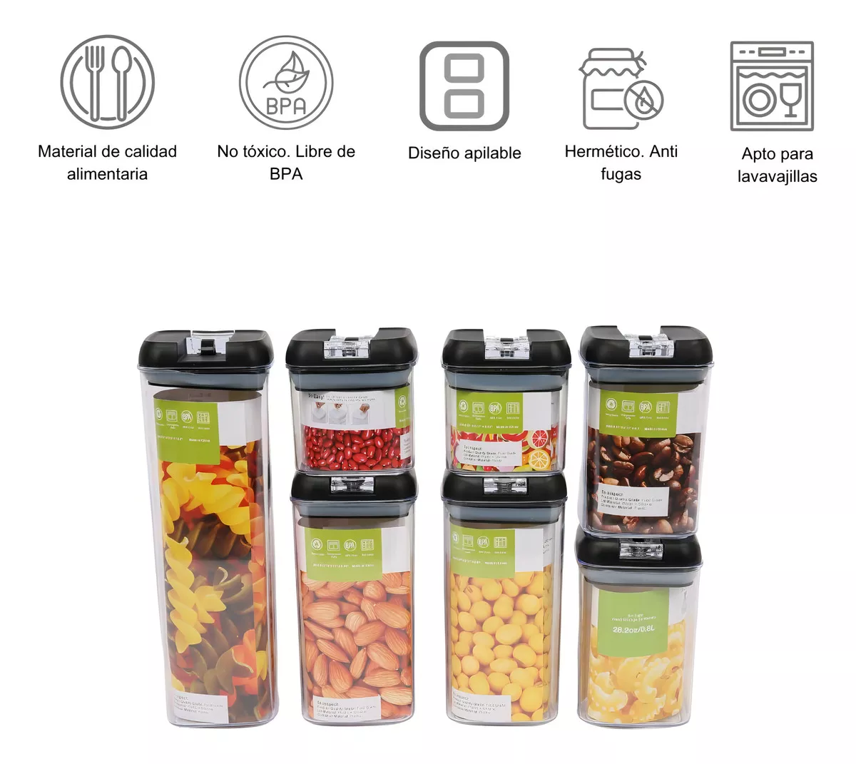 🖤 Set de 7 Frascos Herméticos MATCH PRO – Organización, frescura y estilo en tu cocina 🍱✨